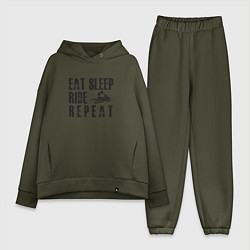 Женский костюм оверсайз Eat, sleep, ride, repeat, цвет: хаки