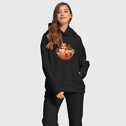 Женский костюм оверсайз Cute Sloth Ramen Noodles, цвет: черный — фото 2