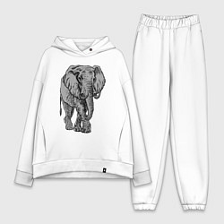 Женский костюм оверсайз Огромный могучий слон, цвет: белый