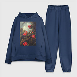 Женский костюм оверсайз Hummingbird and Passionflowers Колибри на ветке, цвет: тёмно-синий