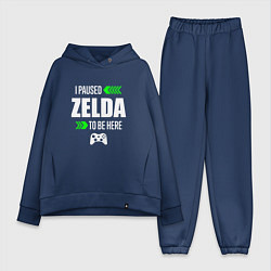 Женский костюм оверсайз I Paused Zelda To Be Here с зелеными стрелками, цвет: тёмно-синий