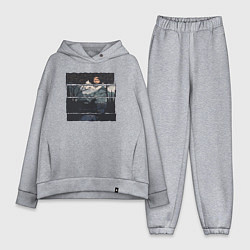 Женский костюм оверсайз Внедорожник и медведь, цвет: меланж