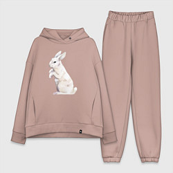 Женский костюм оверсайз Белый милый кролик, цвет: пыльно-розовый