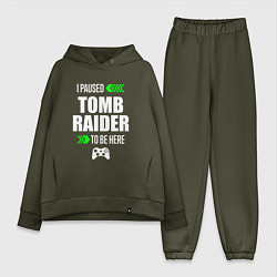 Женский костюм оверсайз I paused Tomb Raider to be here с зелеными стрелка