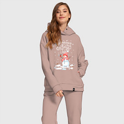 Женский костюм оверсайз Новогодний снеговик, цвет: пыльно-розовый — фото 2