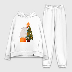 Женский костюм оверсайз Заяц наряжает елку, цвет: белый