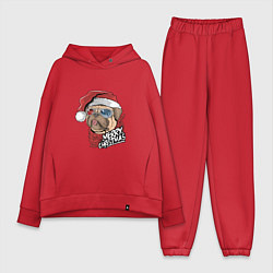 Женский костюм оверсайз Pug merry christmas, цвет: красный