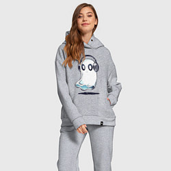 Женский костюм оверсайз Прикольный призрак в наушниках, цвет: меланж — фото 2