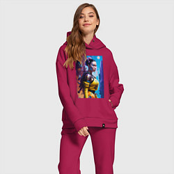 Женский костюм оверсайз Cyberpunk - character - neural network, цвет: маджента — фото 2