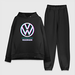 Женский костюм оверсайз Значок Volkswagen в стиле glitch, цвет: черный