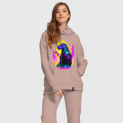 Женский костюм оверсайз Cool dinosaur - cyberpunk - neural network, цвет: пыльно-розовый — фото 2