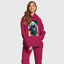 Женский костюм оверсайз Крутой панда - киберпанк, цвет: маджента — фото 2