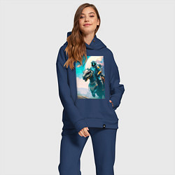 Женский костюм оверсайз Космонавт верхом на динозавре, цвет: тёмно-синий — фото 2