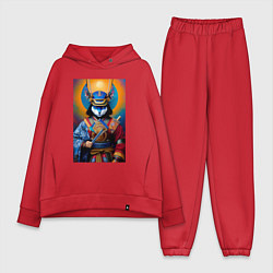 Женский костюм оверсайз Кот-самурай - нейросеть, цвет: красный