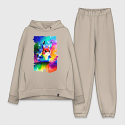 Женский костюм оверсайз Акварельный Пикачу - поп-арт, цвет: миндальный