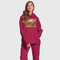 Женский костюм оверсайз Две лошади и две собаки, цвет: маджента — фото 2