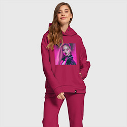 Женский костюм оверсайз Blackpink Lisa аниме рисунок, цвет: маджента — фото 2