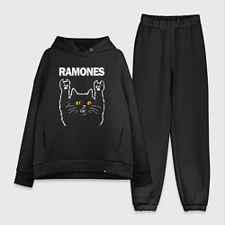 Женский костюм оверсайз Ramones rock cat, цвет: черный