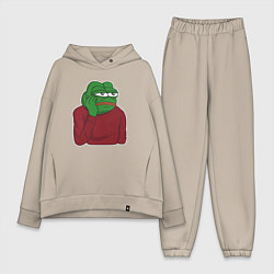 Женский костюм оверсайз Лягушонок Пепе вымотался, цвет: миндальный