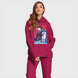 Женский костюм оверсайз Девочка со своим другом волком - аниме, цвет: маджента — фото 2
