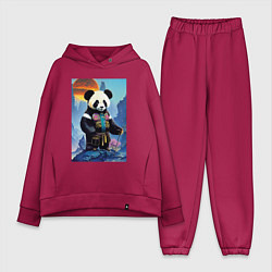 Женский костюм оверсайз Панда на берегу озера - нейросеть, цвет: маджента