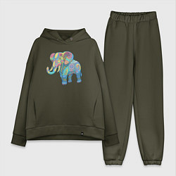 Женский костюм оверсайз Beautiful elephant, цвет: хаки