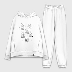 Женский костюм оверсайз Мишки - раскраски, цвет: белый