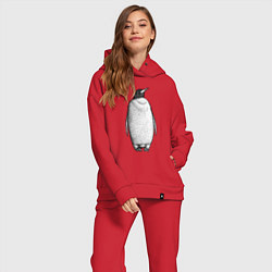Женский костюм оверсайз Пингвин стоит анфас, цвет: красный — фото 2