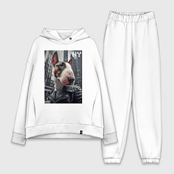 Женский костюм оверсайз Dude bull terrier in New York - ai art, цвет: белый