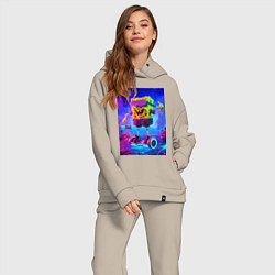 Женский костюм оверсайз Sponge Bob on a gyro scooter - ai art, цвет: миндальный — фото 2