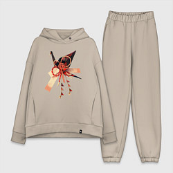 Женский костюм оверсайз Мидзухики: журавлик и бубенцы, цвет: миндальный