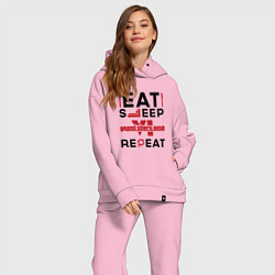 Женский костюм оверсайз Надпись: eat sleep GTA6 repeat, цвет: светло-розовый — фото 2