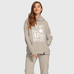 Женский костюм оверсайз Еда сон техно, цвет: миндальный — фото 2