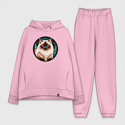 Женский костюм оверсайз Гималайский кот ждет Новый Год, цвет: светло-розовый