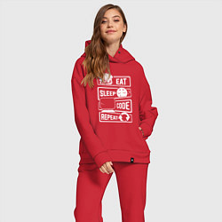 Женский костюм оверсайз Eat sleep code repeat арт, цвет: красный — фото 2