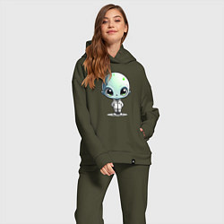 Женский костюм оверсайз Милый инопланетянин с большими глазами, цвет: хаки — фото 2