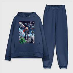 Женский костюм оверсайз Minecraft and Mass effect - collaboration ai art, цвет: тёмно-синий