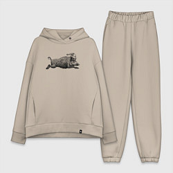 Женский костюм оверсайз Кабан спешит на Новый год, цвет: миндальный