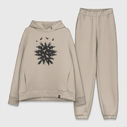 Женский костюм оверсайз Лесные птички, цвет: миндальный