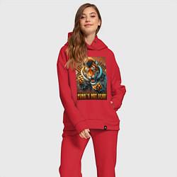 Женский костюм оверсайз Punks not dead - motto tiger, цвет: красный — фото 2