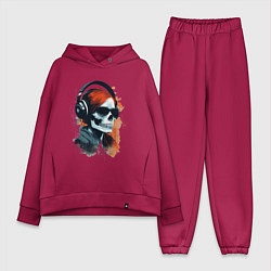 Женский костюм оверсайз Grunge redhead girl skull, цвет: маджента