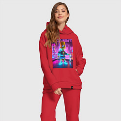 Женский костюм оверсайз Neon Bart - with skateboard ai art fantasy, цвет: красный — фото 2