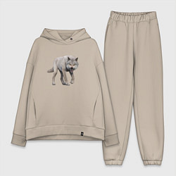 Женский костюм оверсайз Волк рычит, цвет: миндальный