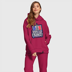 Женский костюм оверсайз Viva la France, цвет: маджента — фото 2