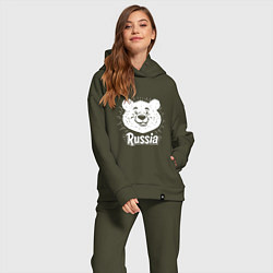 Женский костюм оверсайз Россия и медведь, цвет: хаки — фото 2