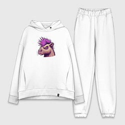 Женский костюм оверсайз Панк капибара с ирокезом, цвет: белый