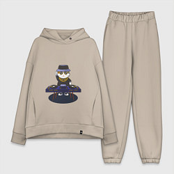 Женский костюм оверсайз Кот DJ, цвет: миндальный