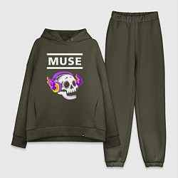 Женский костюм оверсайз Muse - неоновый череп, цвет: хаки