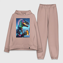 Женский костюм оверсайз Крутой неоновый пивозавр в мегаполисе - киберпанк, цвет: пыльно-розовый