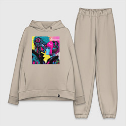 Женский костюм оверсайз Cyber love - pop art fantasy, цвет: миндальный